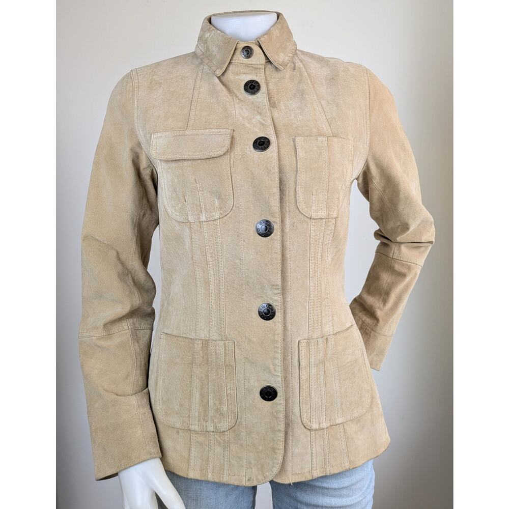 BB Dakota Suede Leather Safari Jacket Tan Medium Utility Field Coat - Picture 3 of 12